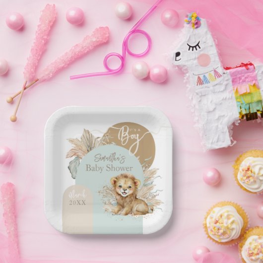 男の子サファリテーマライオンベビーシャワー ペーパープレート (パーティー)