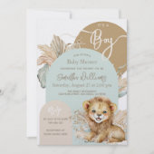 男の子サファリテーマライオンベビーシャワー 招待状 (正面)