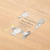 男の子サファリ動物の赤ちゃんシャワー アクリル招待状 (レイダウン)