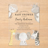 男の子サファリ動物の赤ちゃんシャワー アクリル招待状 (正面)