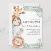 男の子サファリ動物カップル赤ちゃんシャワー 招待状 (正面)