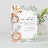 男の子サファリ動物カップル赤ちゃんシャワー 招待状 (スタンド正面)