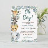 男の子サファリ動物ベビーシャワー 招待状 (スタンド正面)