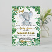 男の子サファリ象の赤ちゃんシャワー実在ホイルI 箔招待状 (立ち正面)