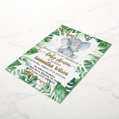 男の子サファリ象の赤ちゃんシャワー実在ホイルI 箔招待状 (回転した状態)