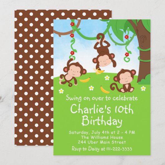 男の子ザル 誕生日パーティー招待状 招待状 (正面/裏面)