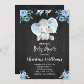 男の子シャワーブルー素朴フラワーエレファント 招待状 (正面/裏面)