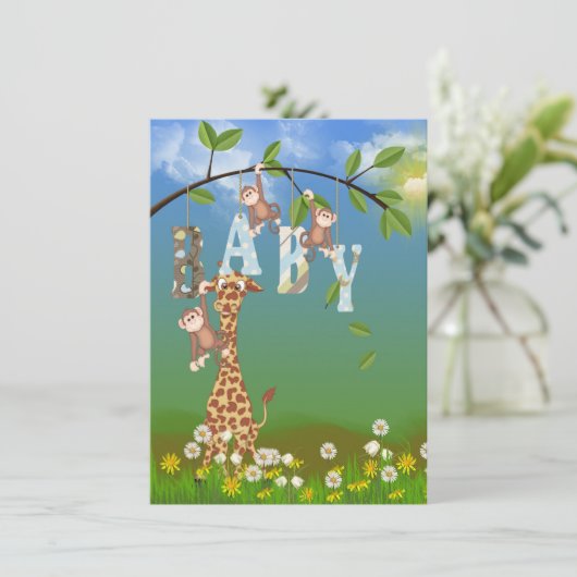 男の子シャワー用のジャングル動物 招待状 (スタンド正面)