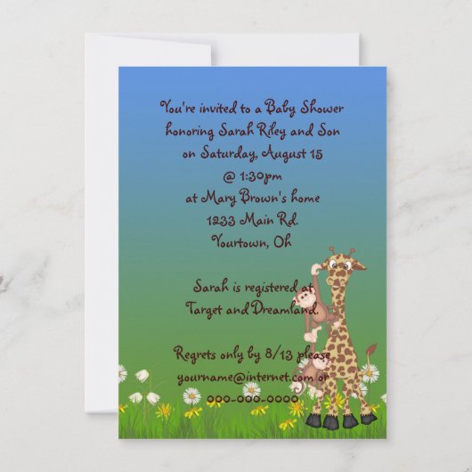 男の子シャワー用のジャングル動物 招待状 (裏面)