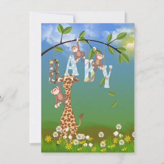 男の子シャワー用のジャングル動物 招待状 (正面)