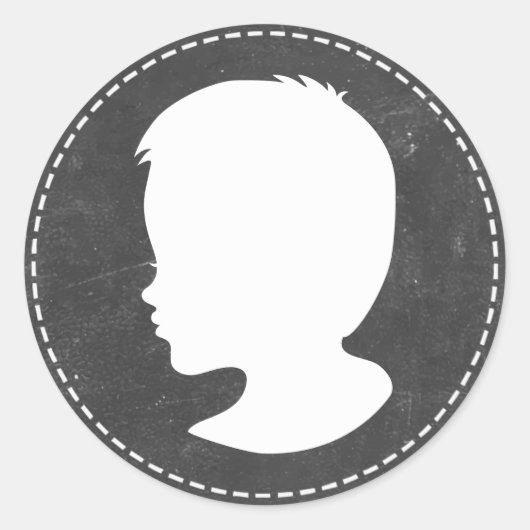 男の子シルエットチョークボードベビーシャワーの好意 ラウンドシール (正面)