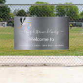 男の子シルバーキュートコウノトリのドライブ赤ちゃんシャワー 横断幕 (インサイチュ)