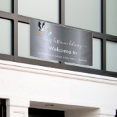 男の子シルバーキュートコウノトリのドライブ赤ちゃんシャワー 横断幕 (ビルの外側)