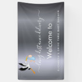 男の子シルバーキュートコウノトリのドライブ赤ちゃんシャワー 横断幕 (縦)