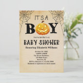 男の子ジャックランタンハロウィーンの赤ちゃんシャワー 招待状 (スタンド正面)