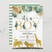 男の子ジャングルの金ゴールドサファリ動物のベビーシャワー 招待状 (正面/裏面)