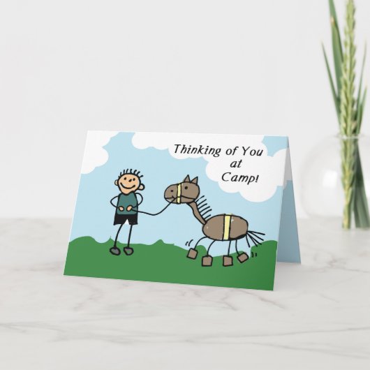 男の子スティックフィギュア考えホースキャンプオブユー カード (正面)