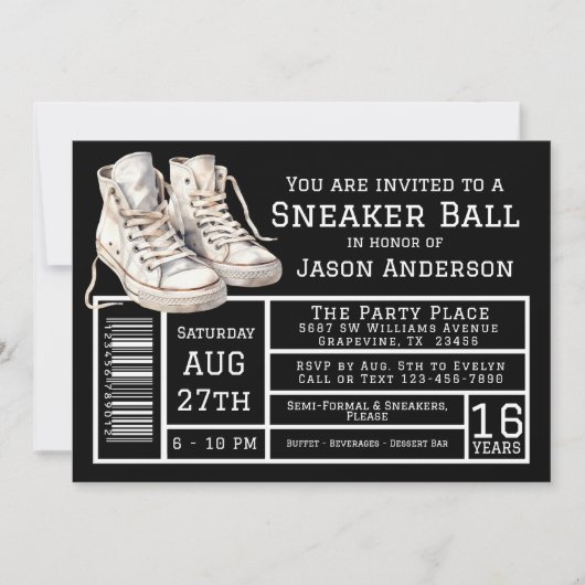 男の子スニーカーのボール誕生日パーティー 招待状 (正面)