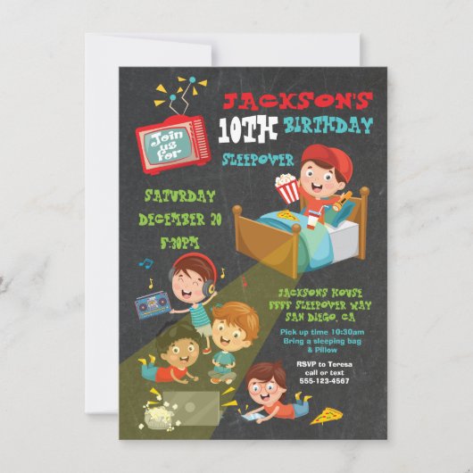 男の子スリープバースランバー誕生日パーティー 招待状 (正面)