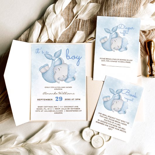 男の子ゾウの男の赤ちゃん 招待状