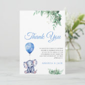 男の子ゾウの風船ブルーベビーシャワー サンキューカード (スタンド正面)