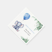 男の子ゾウの風船ブルーベビーシャワー スタンダードカクテルナプキン (角)