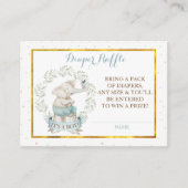 男の子ゾウ赤ちゃんシャワーおむつラッフル エンクロージャーカード (正面)