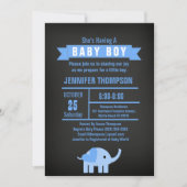 男の子ゾウ赤ちゃんシャワー黒板 招待状 (正面)