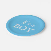 男の子タイポグラフィブルー男の赤ちゃんベイビーシャワー ペーパープレート (アングル)