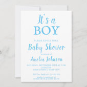 男の子タイポグラフィブルー男の赤ちゃんベイビーシャワー 招待状 (正面)