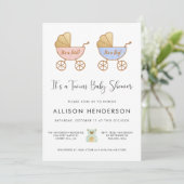 男の子ツインズキャリッジ水色ベビーシャワー 招待状 (スタンド正面)