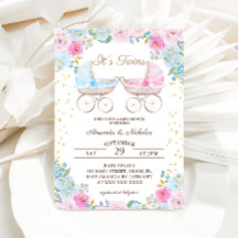 男の子ツインズピンクブルーベビーカー赤ちゃんシャワー