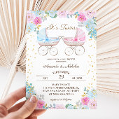 男の子ツインズピンクブルーベビーカー赤ちゃんシャワー 招待状