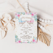 男の子ツインズピンクブルーベビーカー赤ちゃんシャワー 招待状