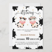 男の子ツインズホーリーカウテーマの赤ちゃんシャワー 招待状 (正面)