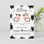 男の子ツインズホーリーカウテーマの赤ちゃんシャワー 招待状 (スタンド正面)