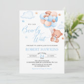 男の子テディベアバルーンビー待ちベイビーシャワー 招待状 (スタンド正面)