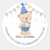 男の子テディベアパーティー パーソナライズされた ラウンドシール (正面)