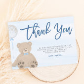 男の子テディベアブルーバルーンベビーシャワー サンキューカード
