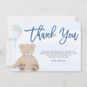 男の子テディベアブルーバルーンベビーシャワー サンキューカード (正面)