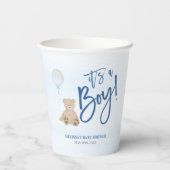 男の子テディベアブルーバルーンベビーシャワー 紙コップ (裏面)