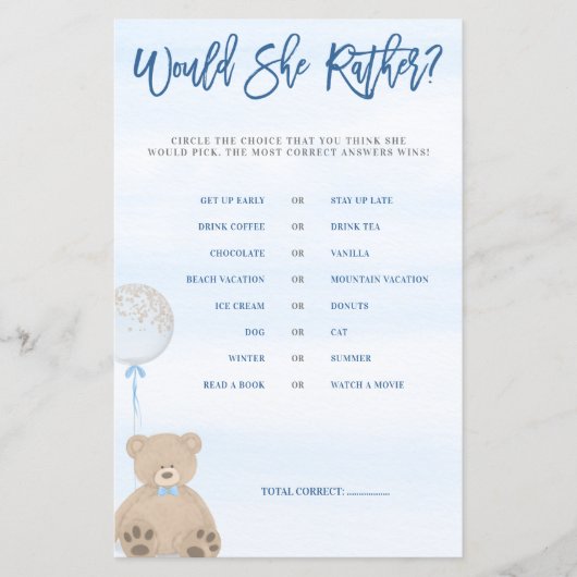 男の子テディベアブルーバルーン彼女はむしろゲームだろう (正面)