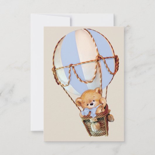 男の子テディベアブルーホットエアバルーン赤ちゃんシャワー 招待状 (裏面)