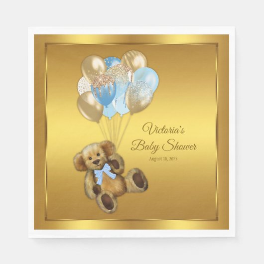 男の子テディベアベビーシャワーナプキン スタンダードランチョンナプキン (正面)