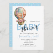 男の子テディベアリーウェイホットエアバルーンブルー 案内状 (正面/裏面)