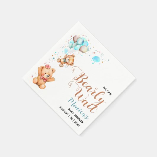 男の子テディベア我々は赤ちゃんシャワーを待つことができる スタンダードカクテルナプキン (角)