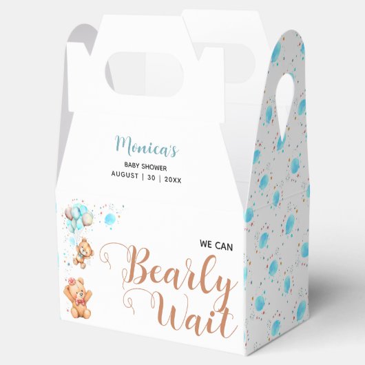 男の子テディベア我々は赤ちゃんシャワーを待つことができる フェイバーボックス (オープン)