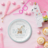 男の子テディベア我々は赤ちゃんシャワーを待つことができる ペーパープレート (パーティー)
