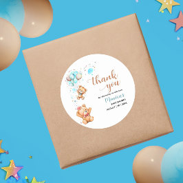 男の子テディベア我々は赤ちゃんシャワーを待つことができる ラウンドシール