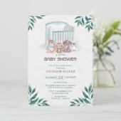 男の子テディベア我々は赤ちゃんシャワーを待つことができる 招待状 (スタンド正面)